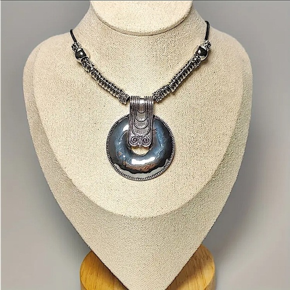 Boho Silver Statement Tribal Choker Necklace - Picture 4 of 4